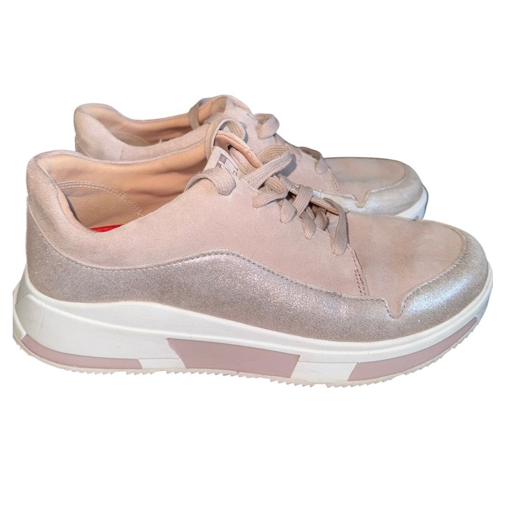 FitFlop Freya Womens 7.5 Pink Suede Metallic Sneakers Athleisure Minimalist